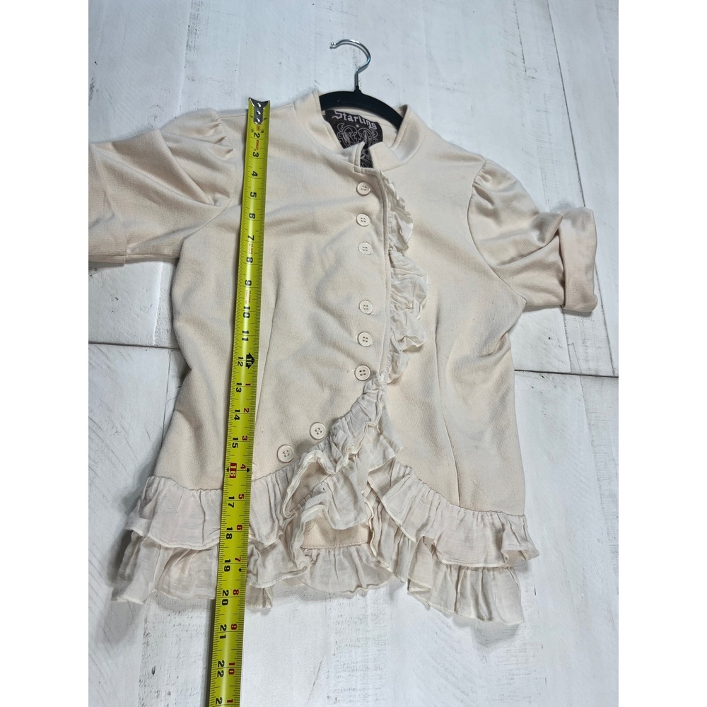 Vintage Starling Cream Ruffle Button Up Top Puff Sleeve Victorian Cottagecore S - Picture 5 of 5